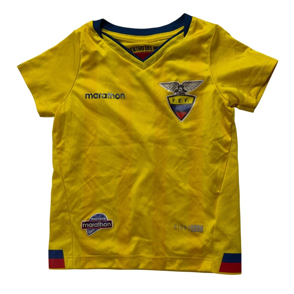Marathon Ecuador National Team Soccer Jersey Kids 24M Yellow FEF Short Sleeve